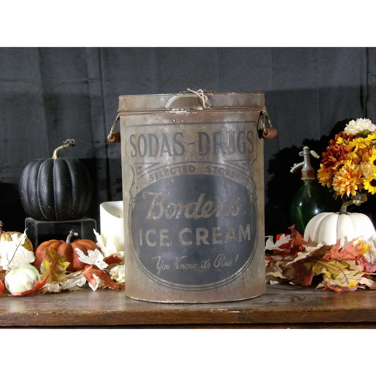 Antique Borden's Ice Cream Large Can handles Sodas Drugs