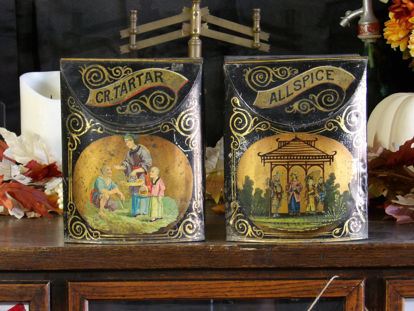 Set of Country Store Tins Bins Spice General Mercantile Large Allspice Tartar