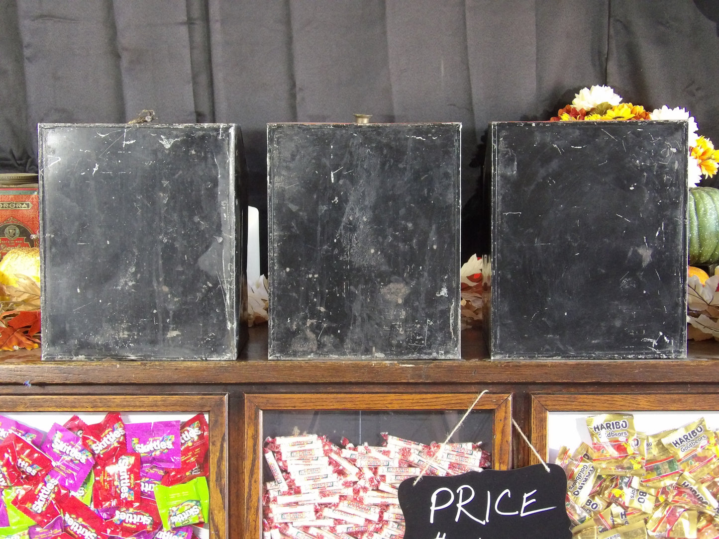 Antique set of Country Store Tins Bins General Mercantile Tea Coffee Large Size