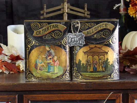 Set of Country Store Tins Bins Spice General Mercantile Large Allspice Tartar