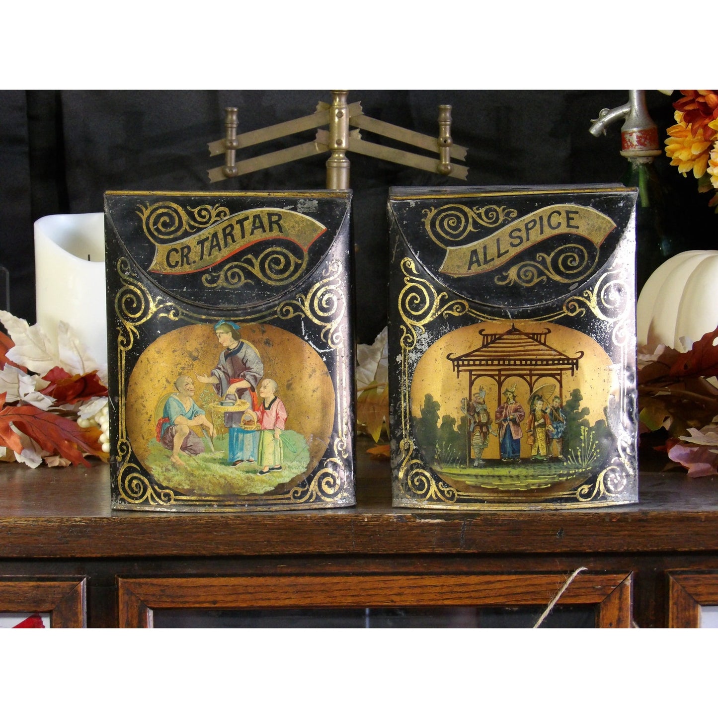 Set of Country Store Tins Bins Spice General Mercantile Large Allspice Tartar