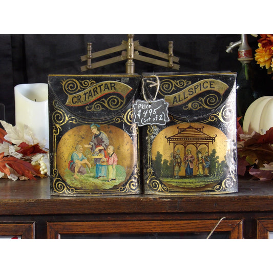 Set of Country Store Tins Bins Spice General Mercantile Large Allspice Tartar