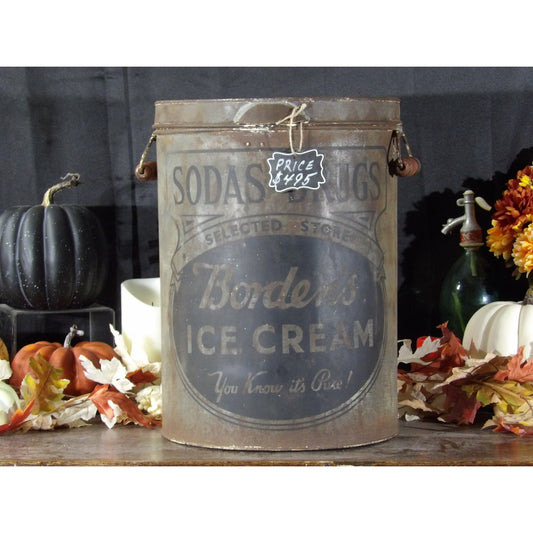 Antique Borden's Ice Cream Large Can handles Sodas Drugs