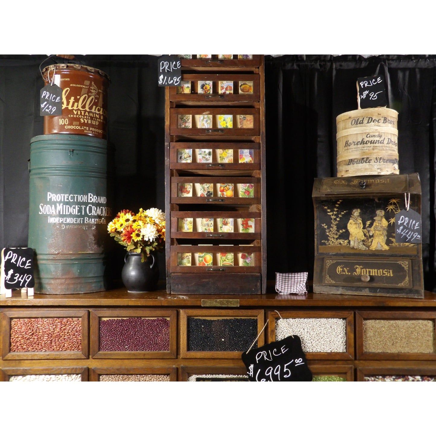 Antique Vintage Country Store General Gordon Van Tine Seed Display Cabinet Hobby Crafting Storage Kitchen Decor